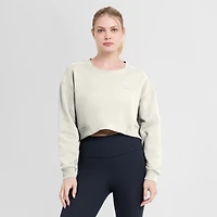 Women's Fanatics Cream Los Angeles Dodgers Studio Cropped Pullover Sweatshirt