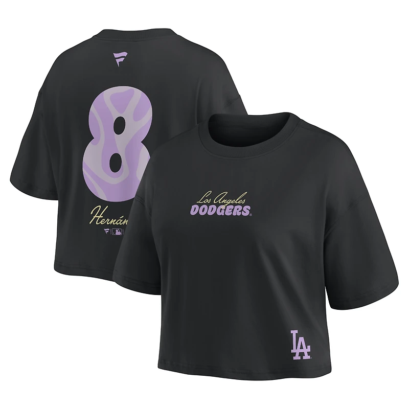 Haut court noir Fanatics pour femmes, avec le nom et numéro d'Enrique Hernández des Los Angeles Dodgers.