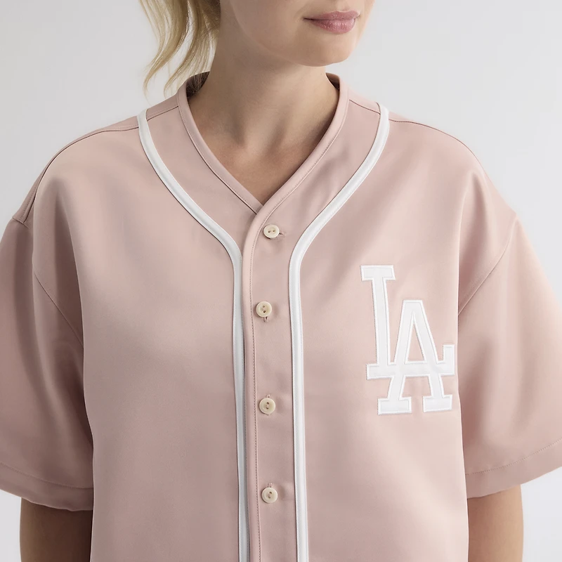 Women's Fanatics Faded Rose Los Angeles Dodgers Iconic Full-Button Satin Baseball Top