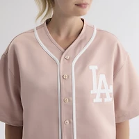 Women's Fanatics Faded Rose Los Angeles Dodgers Iconic Full-Button Satin Baseball Top