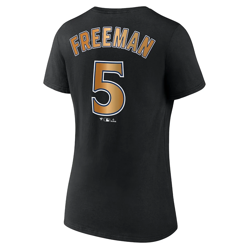 T-shirt à col en V avec nom et numéro des champions de la série mondiale 2024 Los Angeles Dodgers Freddie Freeman pour femmes Fanatics