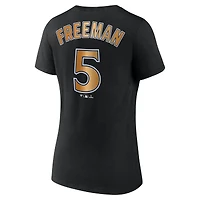 T-shirt à col en V avec nom et numéro des champions de la série mondiale 2024 Los Angeles Dodgers Freddie Freeman pour femmes Fanatics