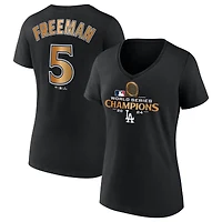 T-shirt à col en V avec nom et numéro des champions de la série mondiale 2024 Los Angeles Dodgers Freddie Freeman pour femmes Fanatics