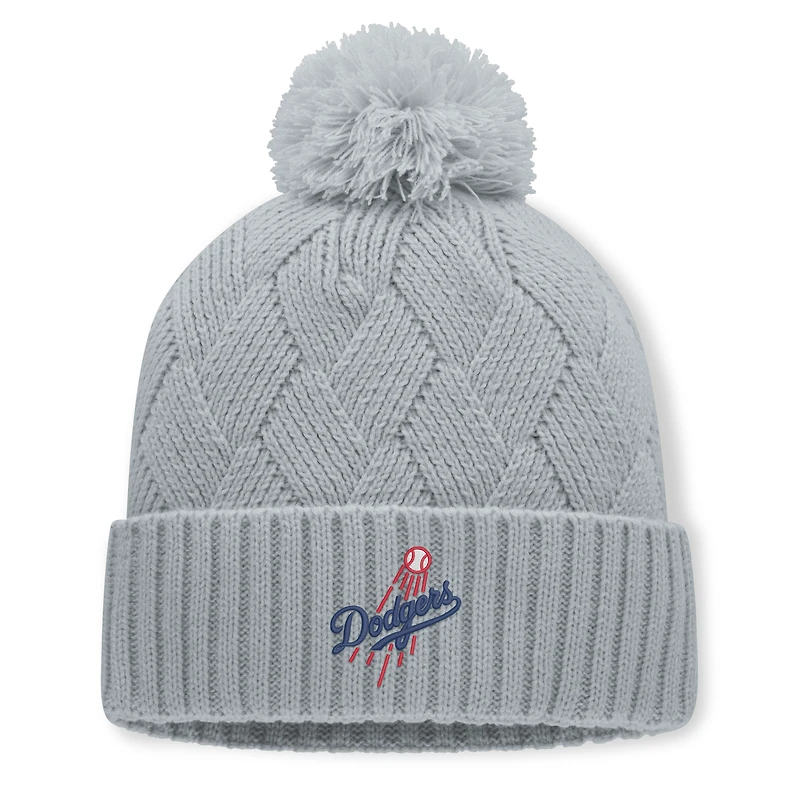 Bonnet tricoté gris Los Angeles Dodgers pour femme, avec pompon, de la marque Fanatics.