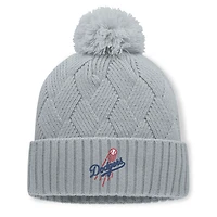 Bonnet tricoté gris Los Angeles Dodgers pour femme, avec pompon, de la marque Fanatics.