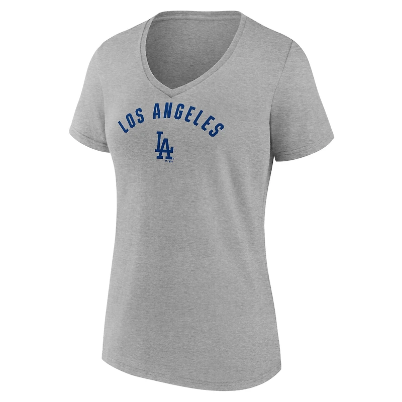 T-shirt col en V gris chiné Fanatics pour femme des Dodgers de Los Angeles