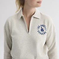 Women's Fanatics Oatmeal Heather Los Angeles Dodgers Iconic Terry Quarter-Zip Sweatshirt