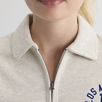 Women's Fanatics Oatmeal Heather Los Angeles Dodgers Iconic Terry Quarter-Zip Sweatshirt