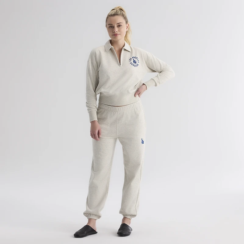 Women's Fanatics Oatmeal Heather Los Angeles Dodgers Iconic Terry Track Pants