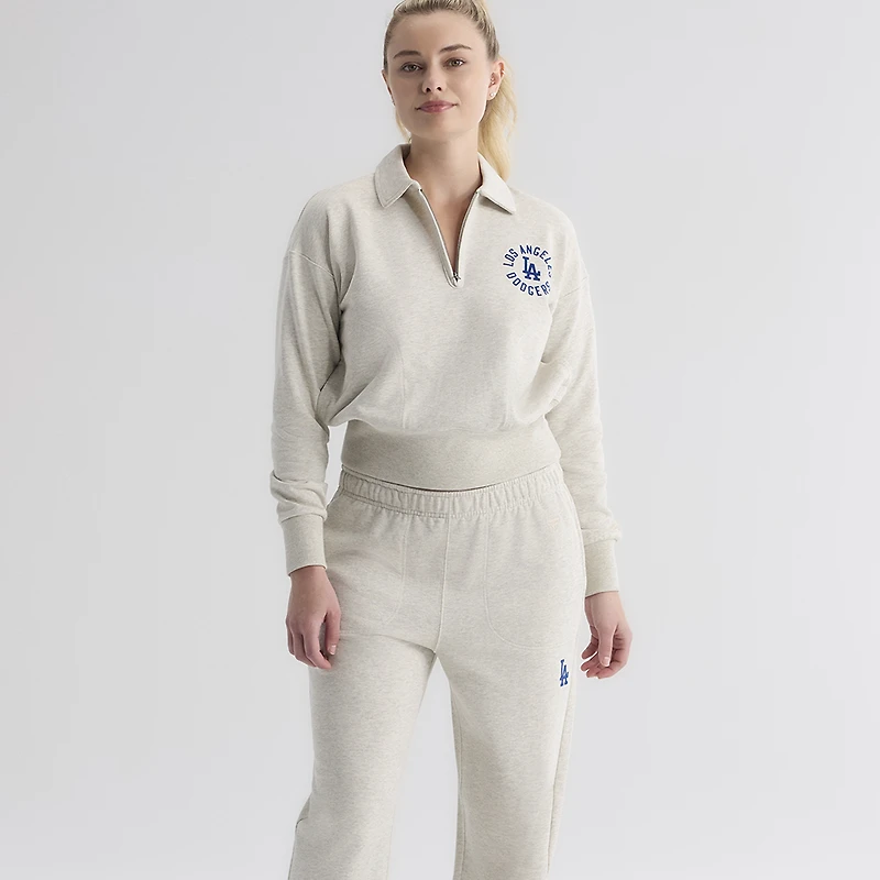 Pantalon de survêtement emblématique en éponge Fanatics pour femmes, couleur avoine chinée, Los Angeles Dodgers