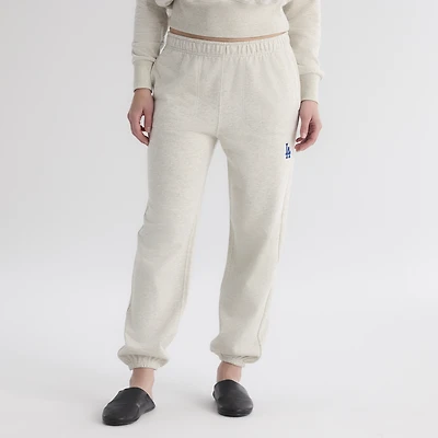 Women's Fanatics Oatmeal Heather Los Angeles Dodgers Iconic Terry Track Pants