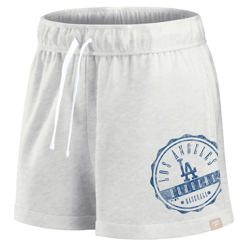 Short de détente surdimensionné avec badge Fanatics Oatmeal Los Angeles Dodgers pour femmes