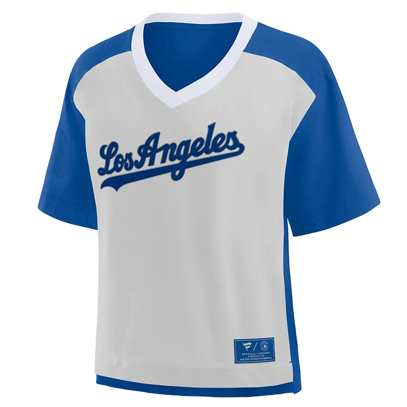Women's Fanatics Royal/Graphite Los Angeles Dodgers Oversized Race To Win V-Neck T-Shirt