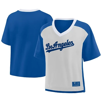 Women's Fanatics Royal/Graphite Los Angeles Dodgers Oversized Race To Win V-Neck T-Shirt