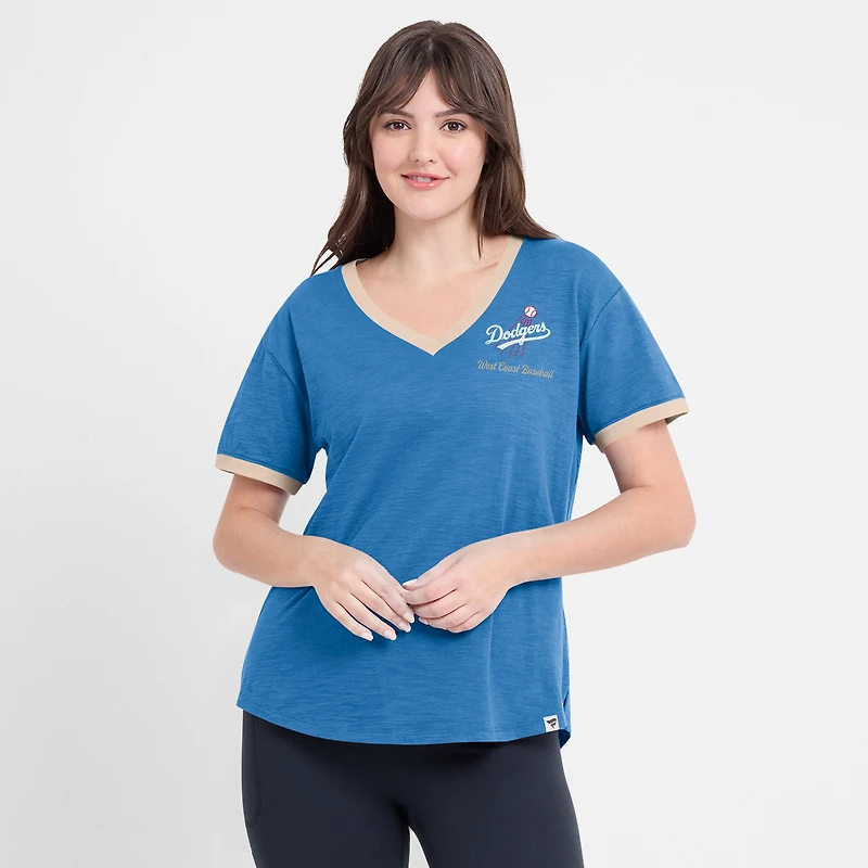 T-shirt à col en V pour femme Fanatics Royal Los Angeles Dodgers Binge Worthy Stadium Slub