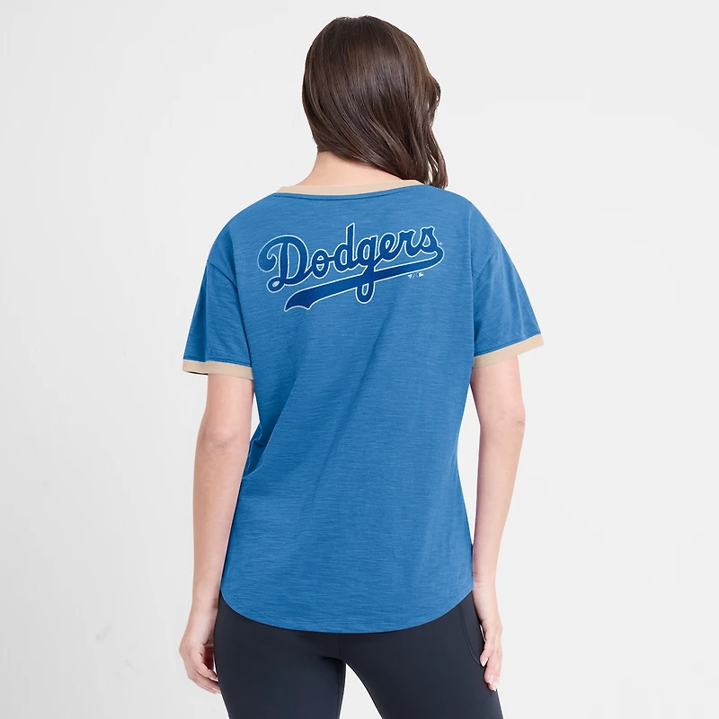 T-shirt à col en V pour femme Fanatics Royal Los Angeles Dodgers Binge Worthy Stadium Slub