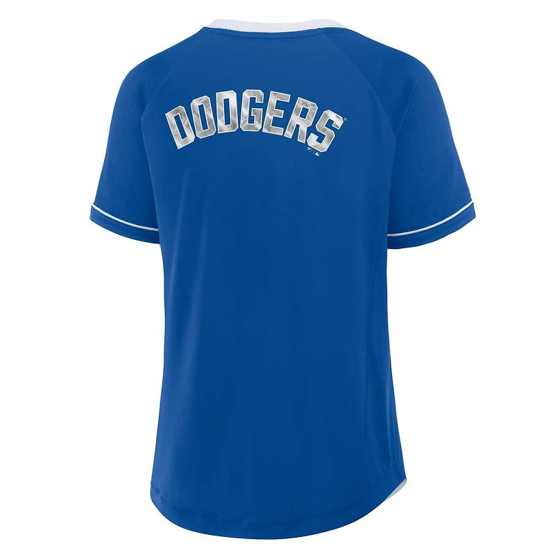 T-shirt col en V raglan pour femme Fanatics Royal Los Angeles Dodgers League Diva Star