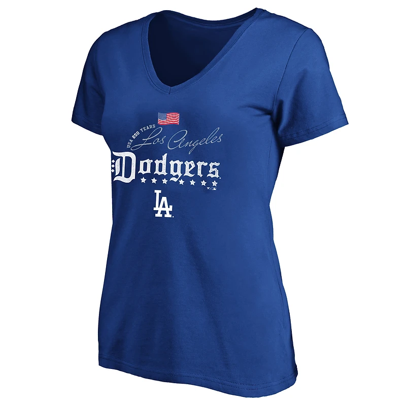 T-shirt à col en V grande taille Fanatics Royal Los Angeles Dodgers USA 250 ans pour femmes