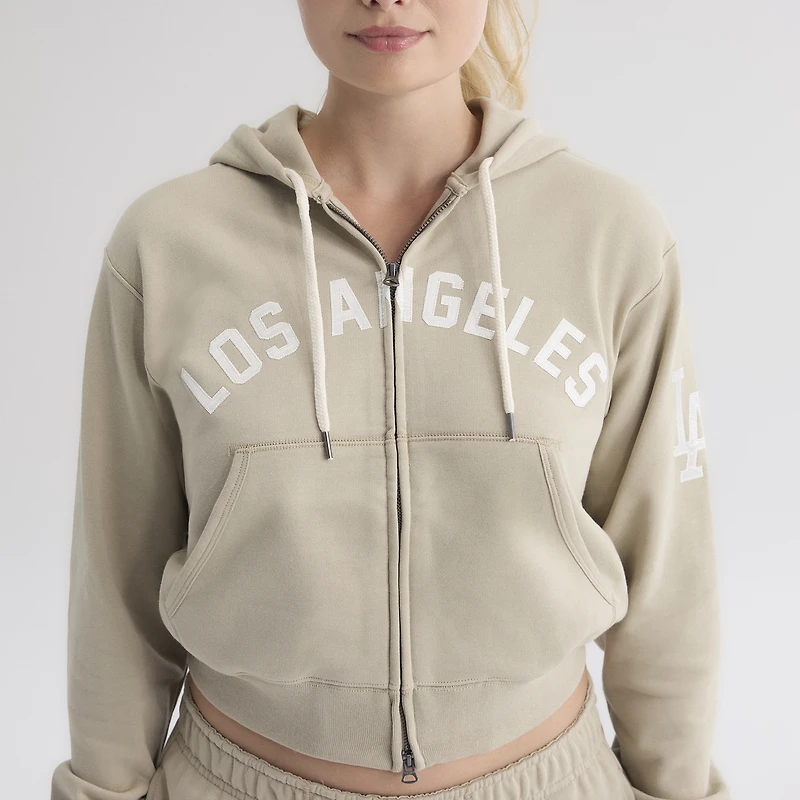Women's Fanatics Sepia Tint Los Angeles Dodgers Iconic Terry Full-Zip Hoodie
