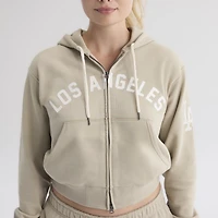 Women's Fanatics Sepia Tint Los Angeles Dodgers Iconic Terry Full-Zip Hoodie