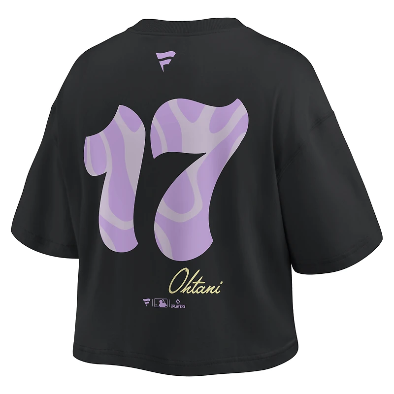 Women's Fanatics Shohei Ohtani Black Los Angeles Dodgers Name & Number Cropped Top