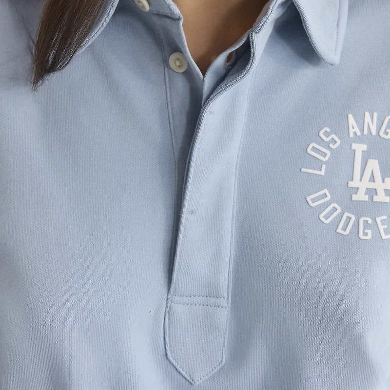 Women's Fanatics Sky Blue Los Angeles Dodgers Iconic Short Sleeve Polo Sweatshirt