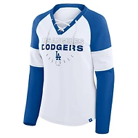 Women's Fanatics White/Royal Los Angeles Dodgers Blitz Package Raglan Lace-Up V-Neck Long Sleeve T-Shirt
