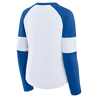 Women's Fanatics White/Royal Los Angeles Dodgers Blitz Package Raglan Lace-Up V-Neck Long Sleeve T-Shirt