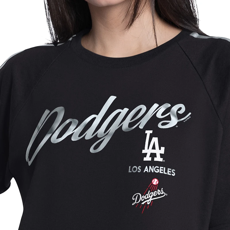 T-shirt raglan court G-III 4Her pour femme par Carl Banks, noir, Los Angeles Dodgers Classic Play