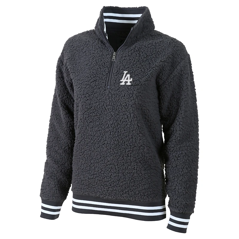 Women's G-III 4Her by Carl Banks Gray Los Angeles Dodgers Play Action Sherpa Fleece Quarter-Zip Jacket