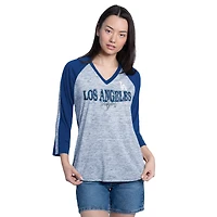 Women's G-III 4Her by Carl Banks Royal/Heather Royal Los Angeles Dodgers Speed Training 3/4-Sleeve Rhinestone V-Neck T-Shirt
