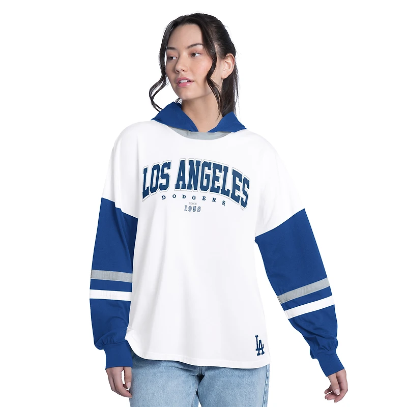 Women's G-III 4Her by Carl Banks  White/Royal Los Angeles Dodgers Key Player Oversized Hooded Long Sleeve T-Shirt