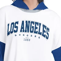 T-shirt à manches longues et capuche oversize G-III 4Her pour femme, par Carl Banks, blanc/bleu roi, Los Angeles Dodgers, joueur clé