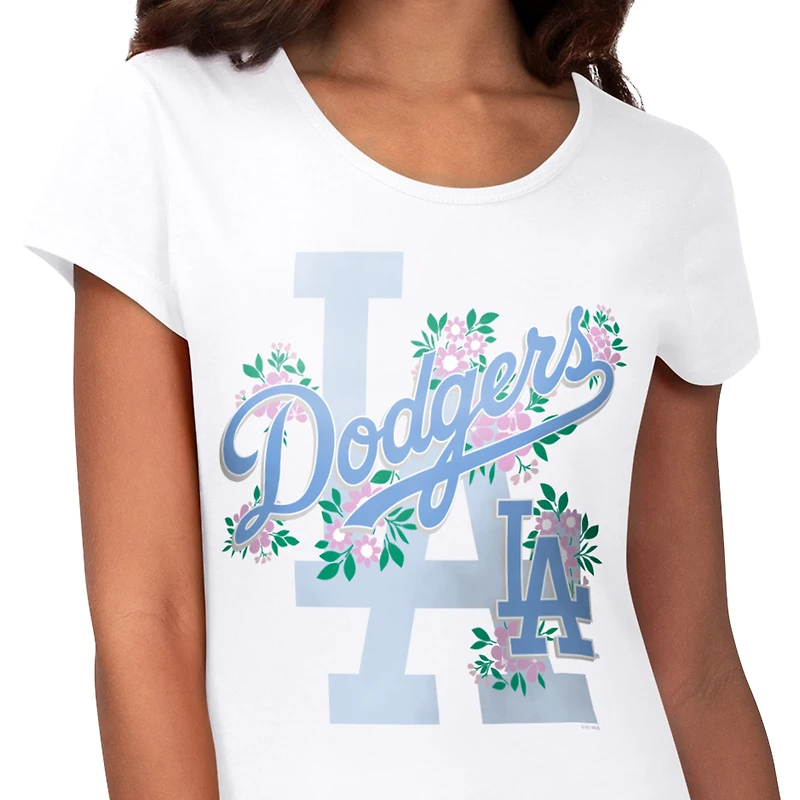 Women's G-III 4Her by Carl Banks White Los Angeles Dodgers Floral Endzone T-Shirt
