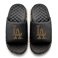 Women's ISlide Black Los Angeles Dodgers Cheetah Dip Motive Slide Sandals
