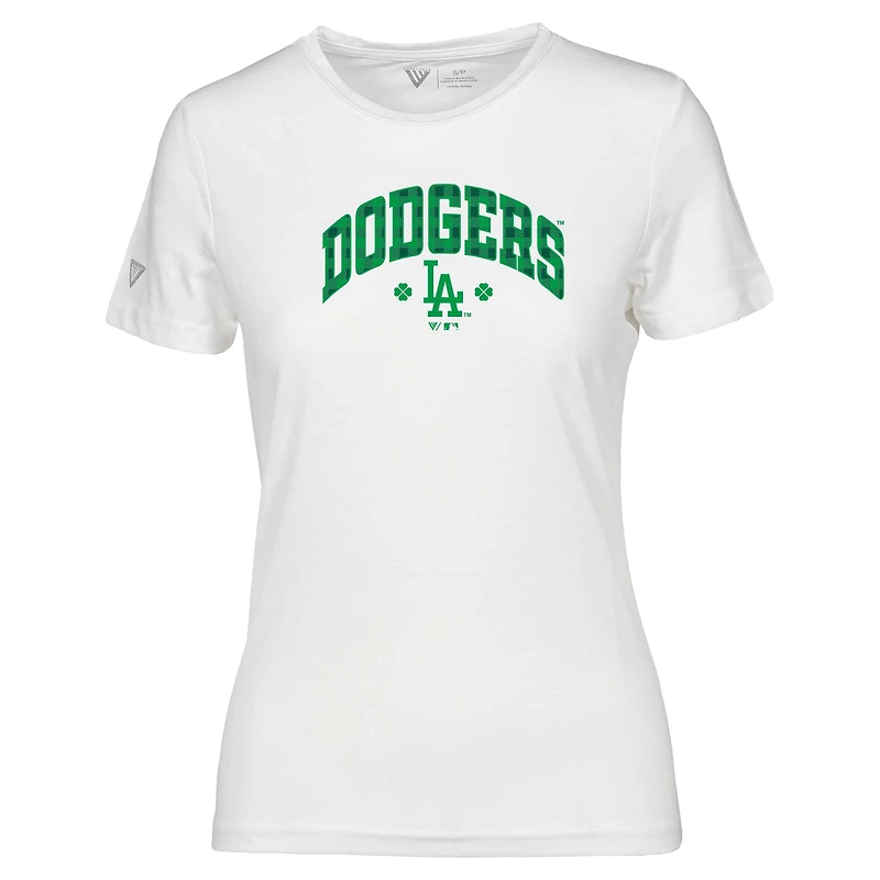Women's Levelwear White Los Angeles Dodgers St. Patrick's Day Maddox Plaid T-Shirt