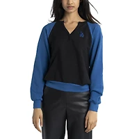 Haut pull en molleton à col V Lusso noir/royal pour femmes des Dodgers de Los Angeles Mack