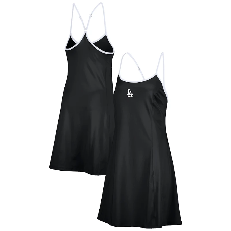 Women's Lusso  Black Los Angeles Dodgers Nakita Strappy V-Neck Dress