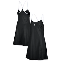 Women's Lusso  Black Los Angeles Dodgers Nakita Strappy V-Neck Dress