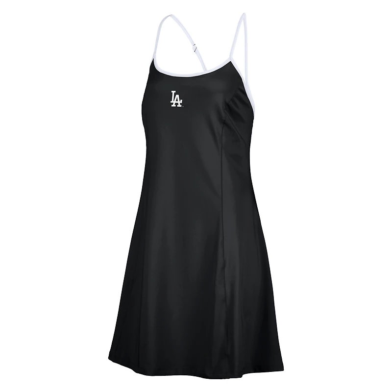 Women's Lusso  Black Los Angeles Dodgers Nakita Strappy V-Neck Dress