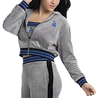 Ensemble pantalon de survêtement, sweat à capuche court entièrement zippé et soutien-gorge Lusso Grey Los Angeles Dodgers Niko-Neve-Nic pour femmes