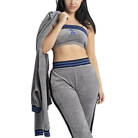 Ensemble pantalon de survêtement, sweat à capuche court entièrement zippé et soutien-gorge Lusso Grey Los Angeles Dodgers Niko-Neve-Nic pour femmes