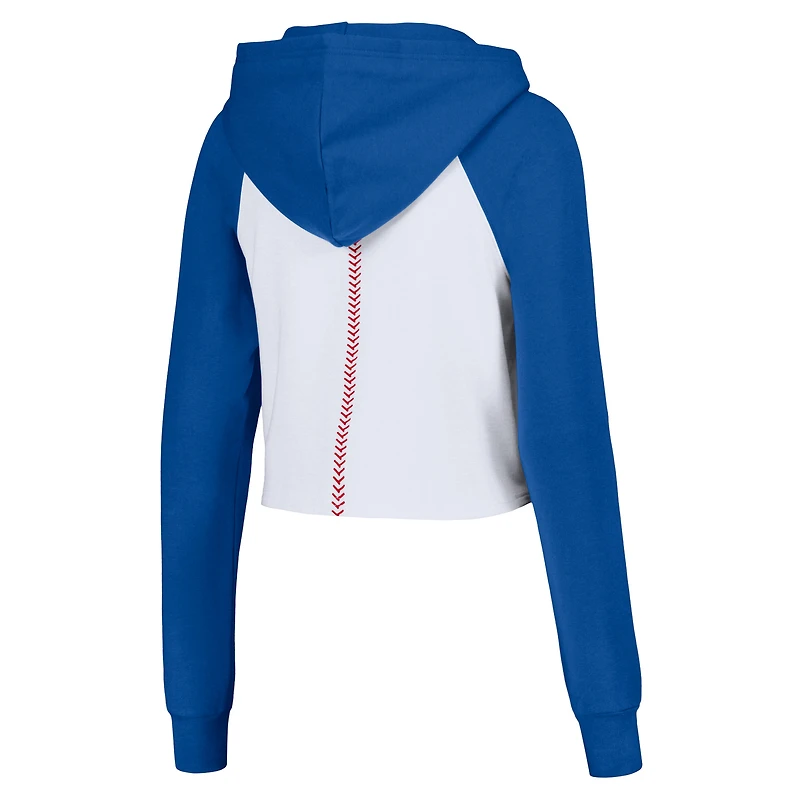 Chandail à capuchon court en trois mélanges avec fermeture Éclair quart de coupe Jane Raglan des Dodgers Los Angeles Lusso White pour femme