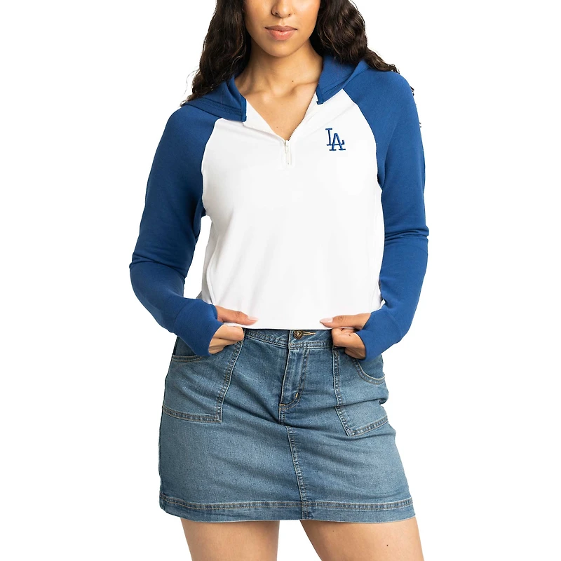 Chandail à capuchon court en trois mélanges avec fermeture Éclair quart de coupe Jane Raglan des Dodgers Los Angeles Lusso White pour femme