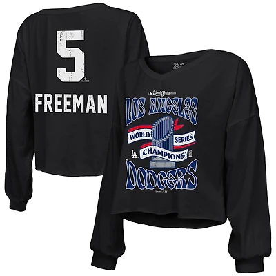 T-shirt à manches longues et col en V, épaules dénudées, avec nom numéro de Freddie Freeman, Los Angeles Dodgers, champions des World Series 2025, la marque Majestic Threads, pour femme