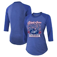 Women's Majestic Threads  Royal Los Angeles Dodgers 2025 World Series Champions Play The Field Tri-Blend Raglan 3/4-Sleeve T-Shirt