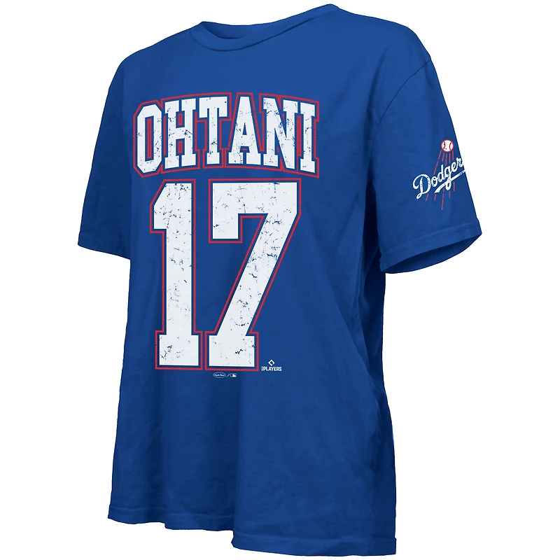 T-shirt surdimensionné pour femme Majestic Threads Shohei Ohtani Royal Los Angeles Dodgers avec nom et numéro
