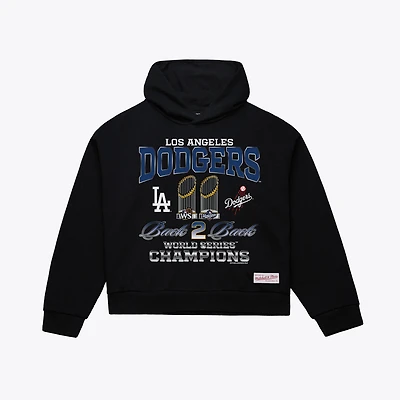 Women's Mitchell & Ness Black Los Angeles Dodgers Back 2 Trophies Cropped Hoodie