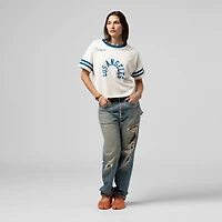 T-shirt court à empiècement crème Mitchell & Ness pour femme, collection Cooperstown des Dodgers de Los Angeles