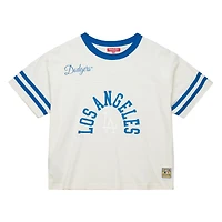 T-shirt court à empiècement crème Mitchell & Ness pour femme, collection Cooperstown des Dodgers de Los Angeles